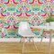 Pre-Pasted Wallpaper 2FT Wide Colorful Birds Pink Green Boho Botanical Floral Custom Pre-pasted Wallpaper by Spoonflower